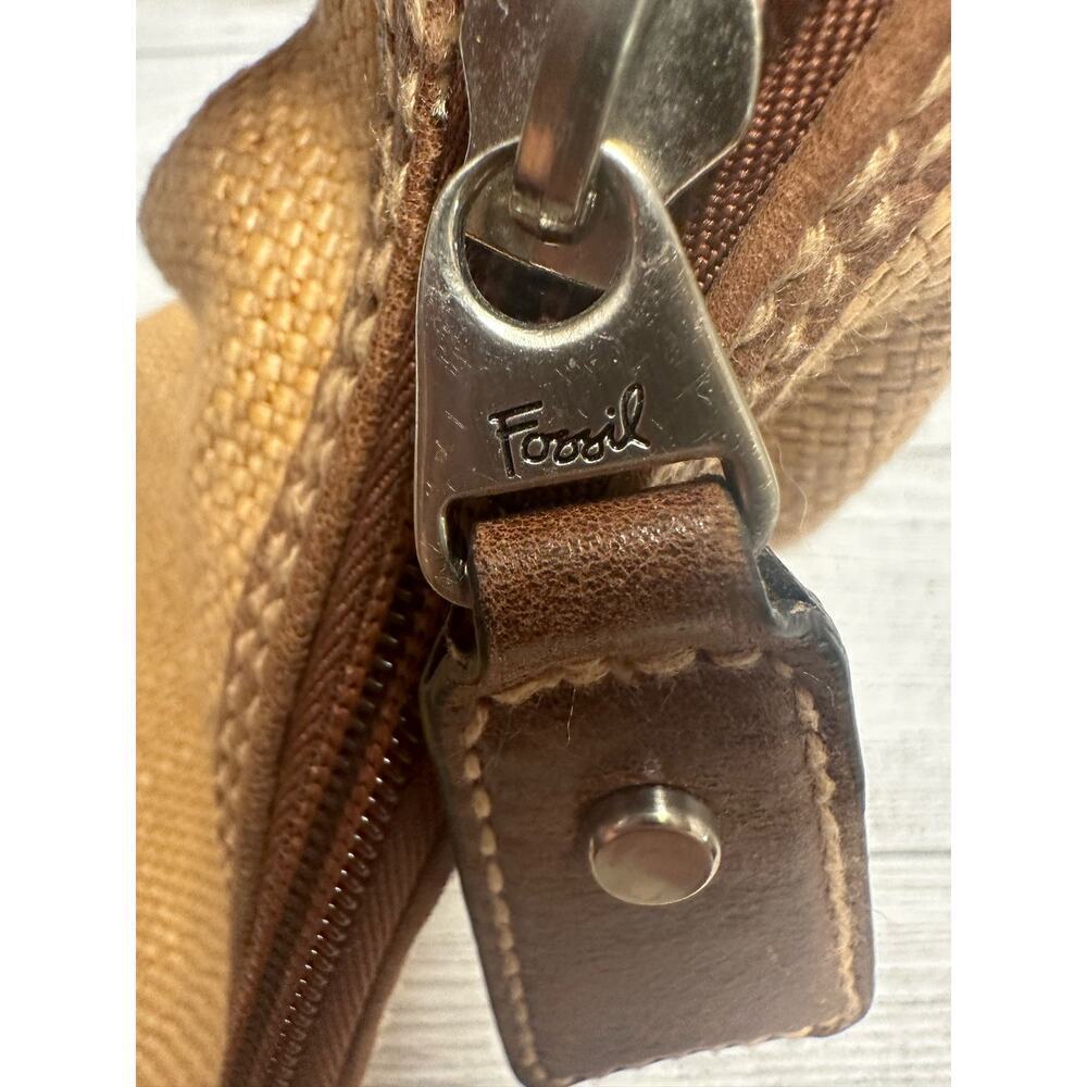 Fossil Paisley Bottom Shoulder Bag Leather & Wood Trim Hobo Purse - Picture 8 of 15